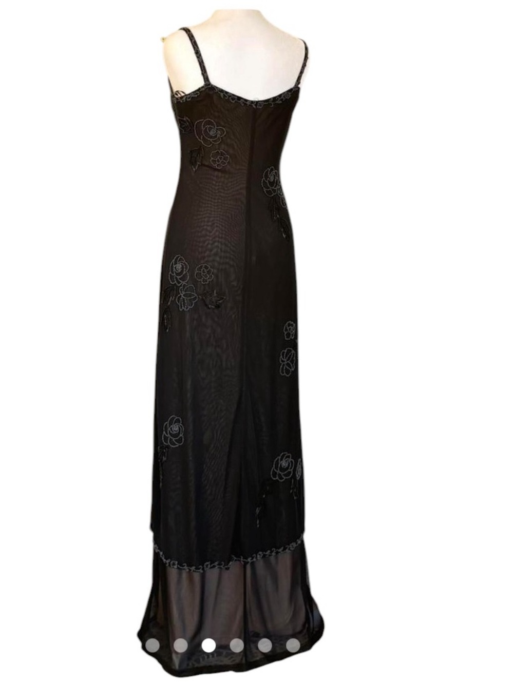 Cache 90s black empire waist floral beaded sheer overlay maxi slip dress - Picture 3 of 15